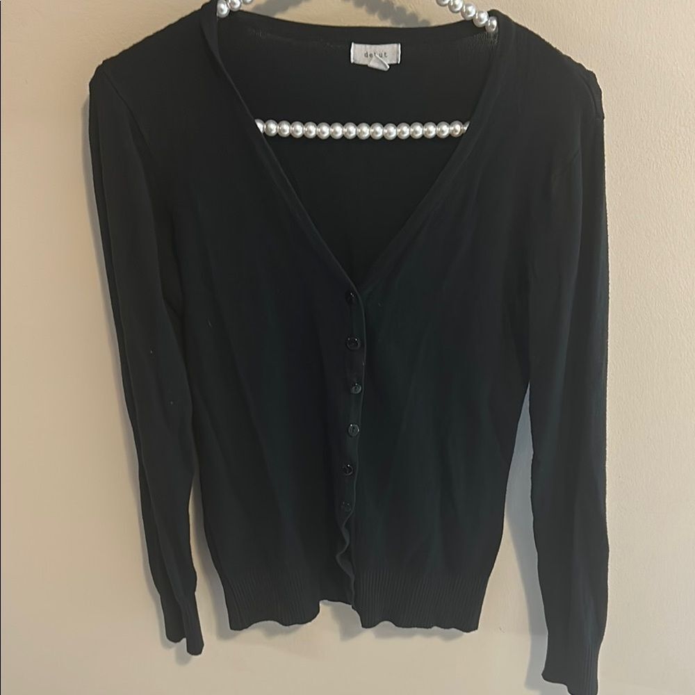 Debut Button Front Black Cardigan Sweater. Size Large